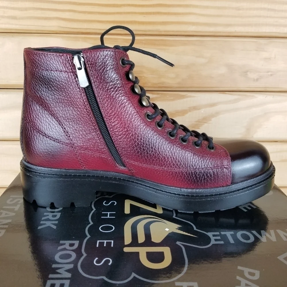 Men's 100% Genuine Leather Ankle Dress Boots 7 US Burgundy Paul Branco Side Zip